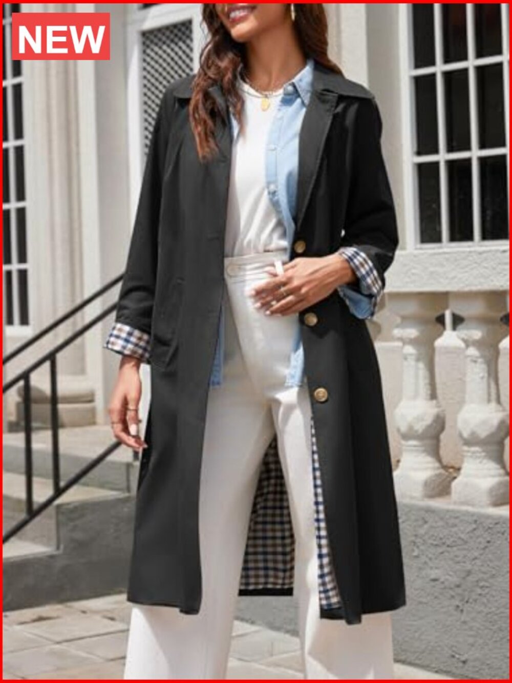 Long Trench Coat Single Breasted Oversized Windproof Overcoat - Picture 5 of 7